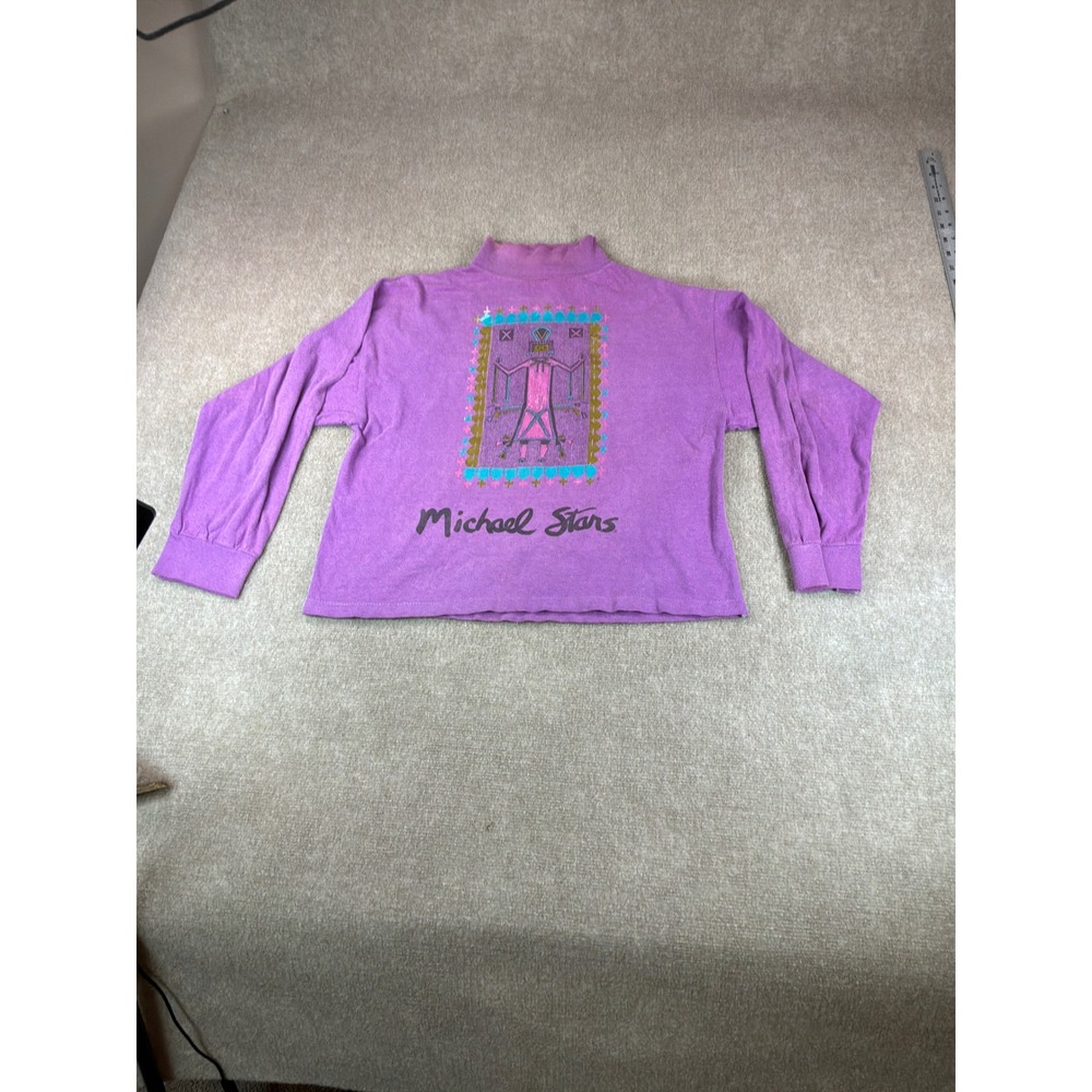 Vintage Michael Stars Purple Mock Neck Graphic T-Shirt One Size Made in USA